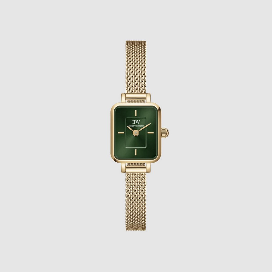 Đồng Hồ Dw Daniel Wallington Quadro Mini Evergold Emerald Nữ Vàng Xanh 15.4x18.2mm